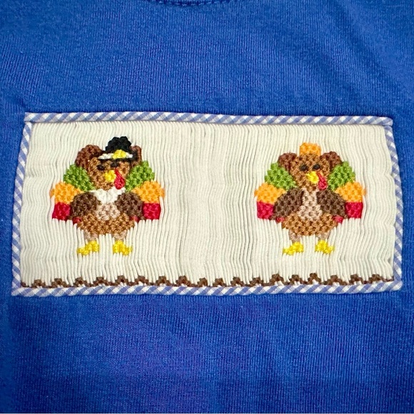 Boys Smock Long Sleeve Shirt Blue Thanksgiving Size 4 - Picture 2 of 4